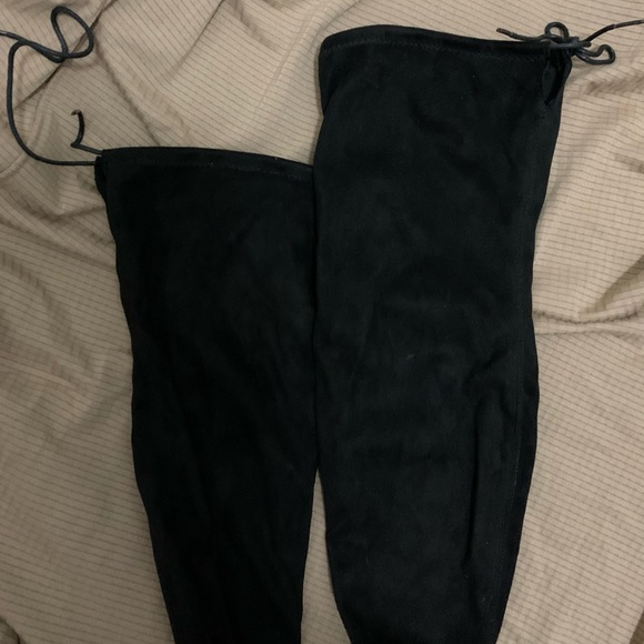 Venus Black Micro Suede Over the Knee Boots - Picture 2 of 4